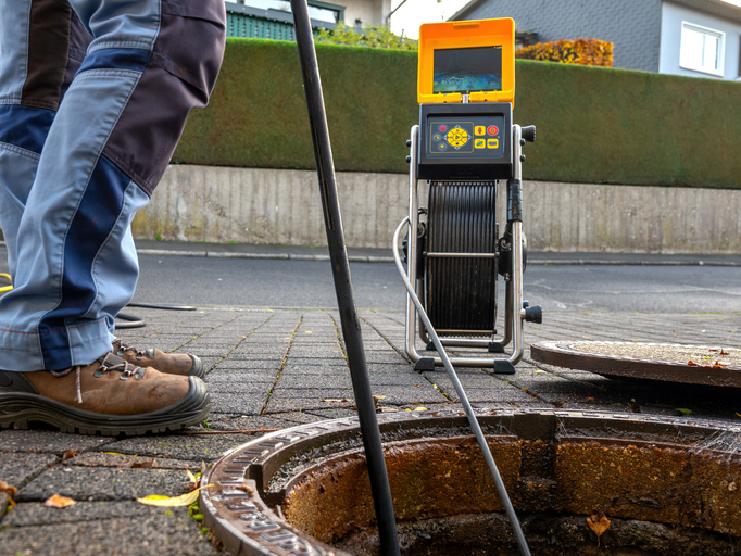 Plumber checks a sewer system