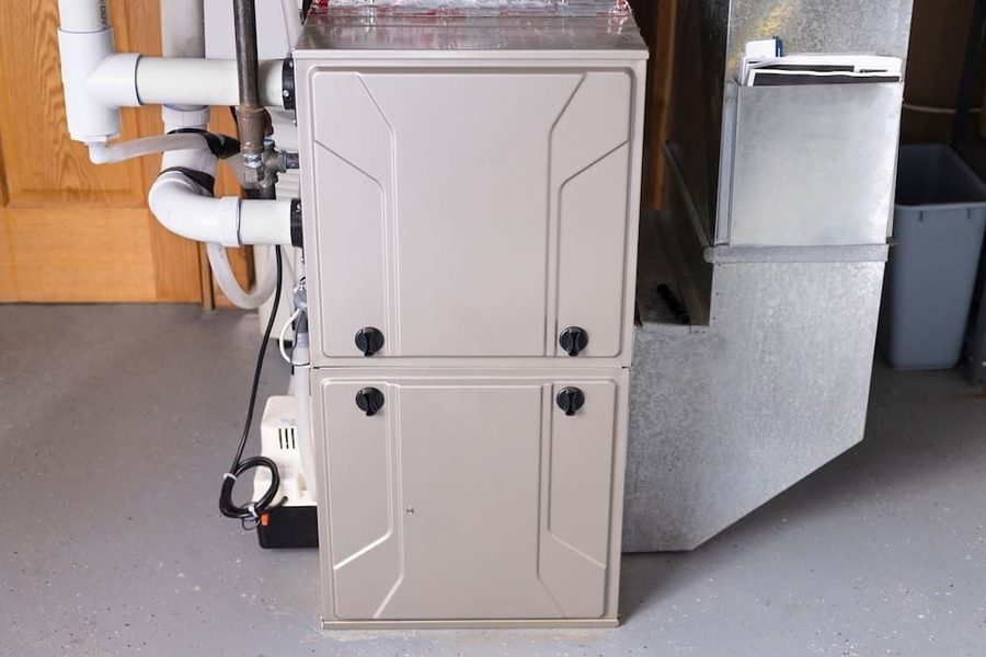 Furnace system in the basement of a home